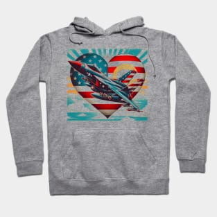 Retro Fighter Jet Airplane American Flag Heart 4Th Of July Hoodie